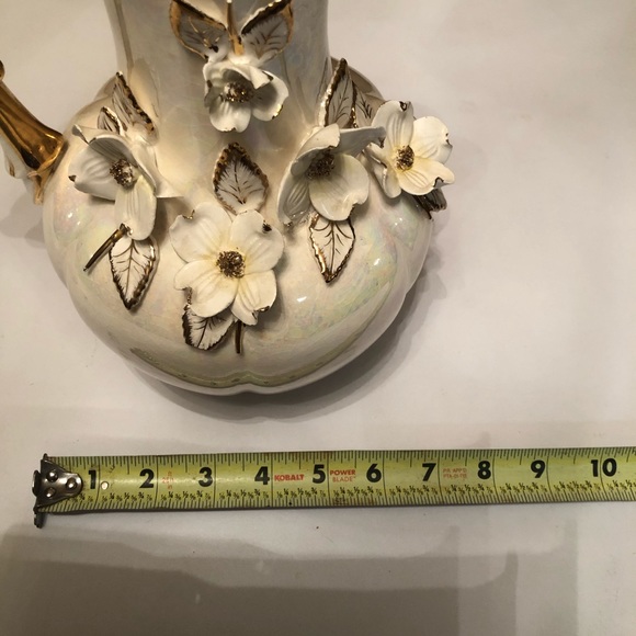 Norcrest Japan GD-17 Exquisite Iridescent vase white gold trim with flowers - Picture 15 of 16